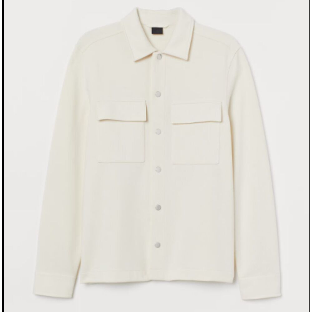 H&M Shacket Men XS Cream Jersey Button Front Shirt Jacket Lightweight Layer